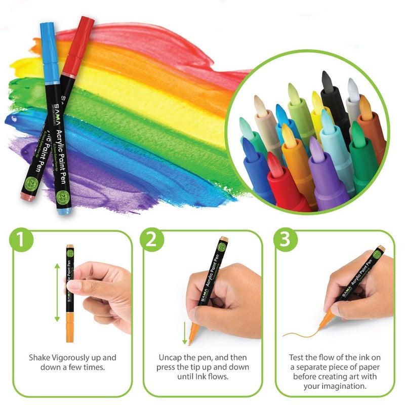 SAMA Acrylic Paint Pens, 28 Vibrant Colors â€“ Extra Fine Tip, Water-Based, Sun & Water Resistant for Rock, Wood, Metal, Plastic, Glass, Canvas, and Ceramic - Image 3